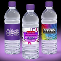 16.9 oz. Custom Label Spring Water w/ Purple Flat Cap - Clear Bottle